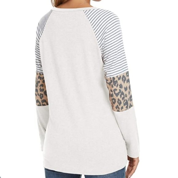 Long Sleeve Leopard Tunic Top Blouse Color Block - Picture 2 of 4